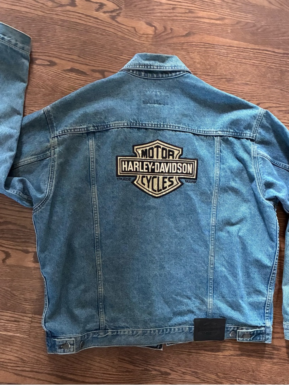 Harley-Davidson Men’s Blue Denim Jacket with Black & Cream Patch